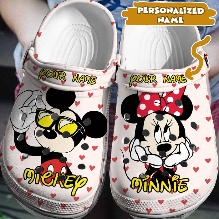 Mickey And Minnie Mouse Cartoon Crocs Crocband Clogs Shoes Comfortable For Men Women and Kids