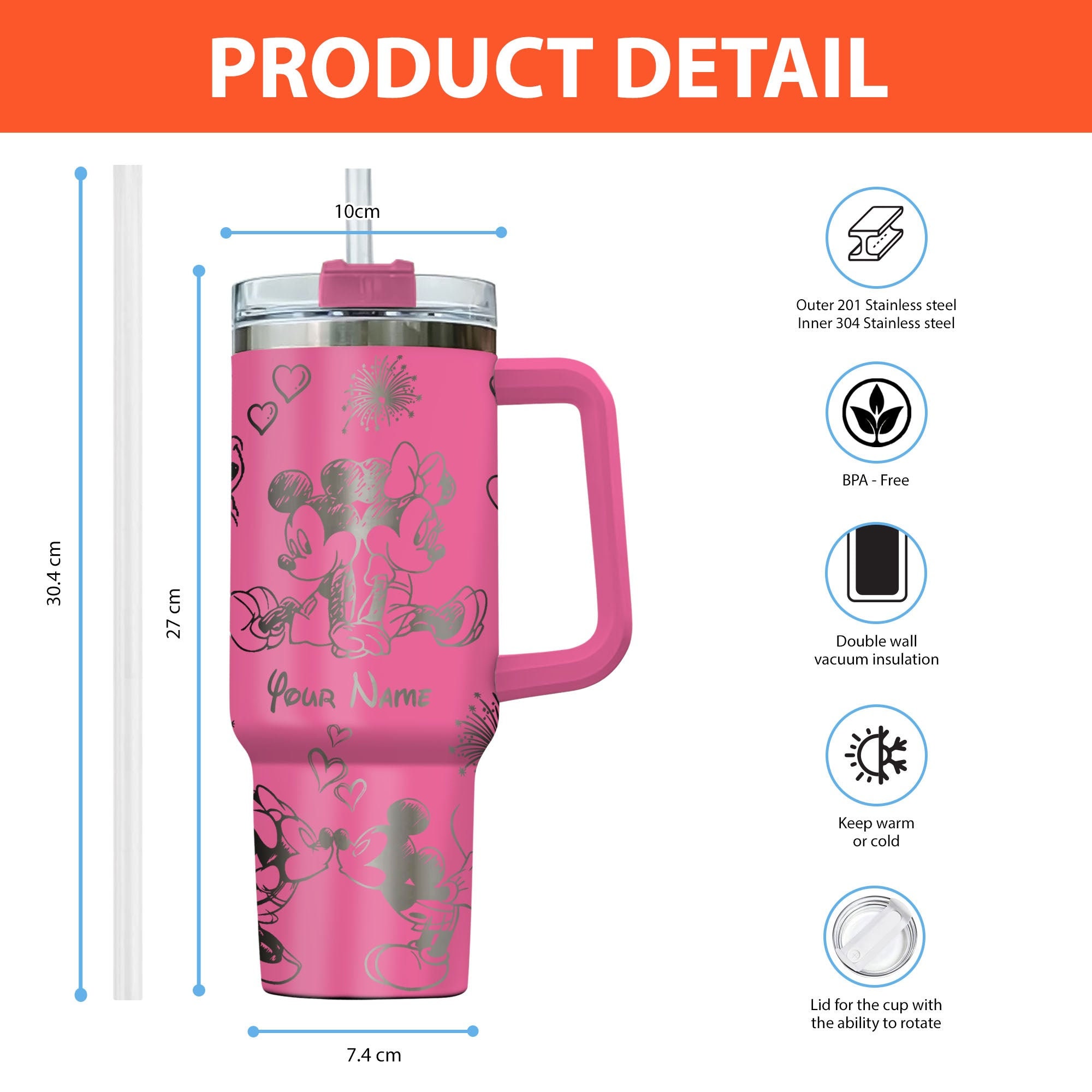 Mickey And Minnie Mouse Disney Cartoon Custom Stanley Cup 40 oz 30 oz Tumbler With HandleTVC2301980 - Image 2