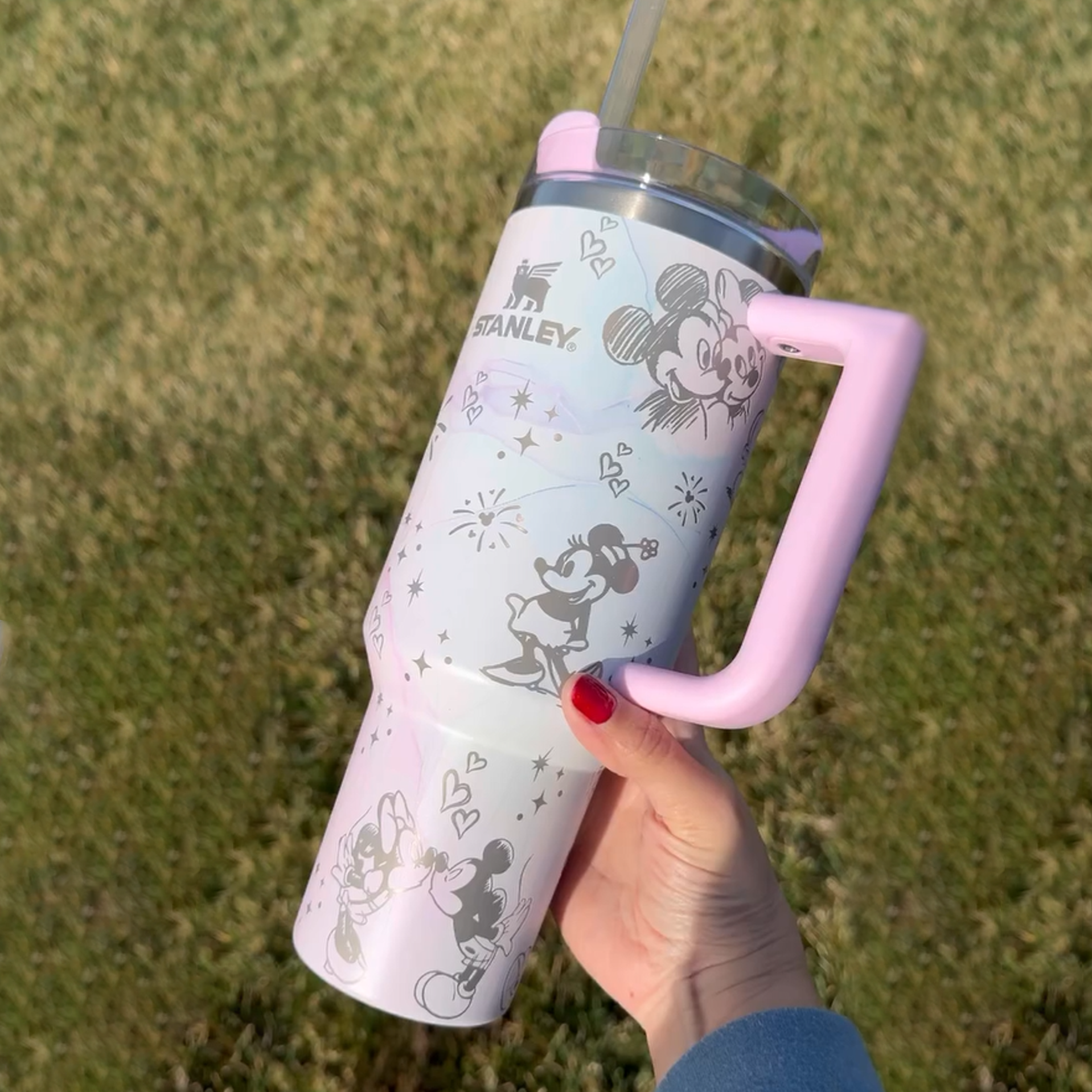 Mickey And Minnie With Castle Cartoon Custom Stanley Cup 40 oz 30 oz Tumbler With HandleTVC2301778