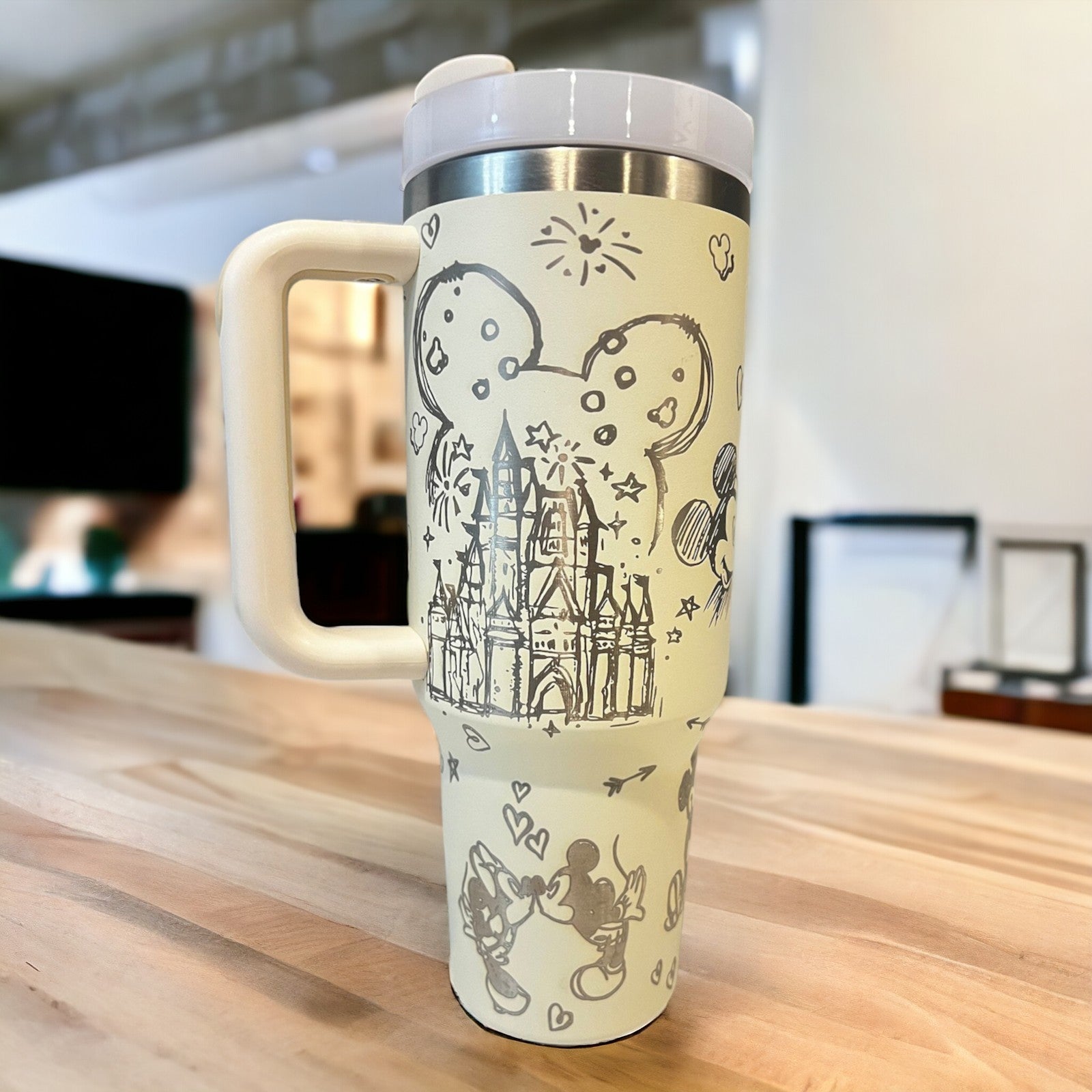 Mickey And Minnie With Castle Cartoon Custom Stanley Cup 40 oz 30 oz Tumbler With HandleTVC2301779
