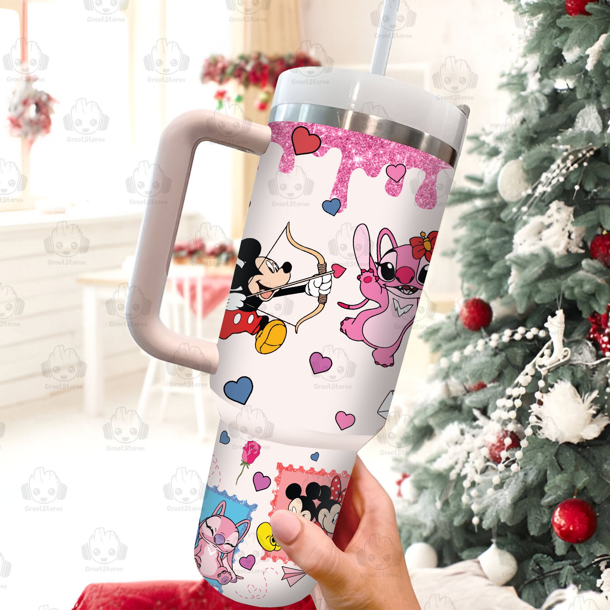 Mickey and Stitch Valentines Gift Disney Cartoon Custom Stanley Cup 40 oz 30 oz Tumbler With HandleTVC2301912 - Image 2
