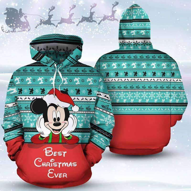 Mickey Best Chrismas Ever Ugly Sweater Pattern 3D All Over Print Hoodie, Zip Hoodie