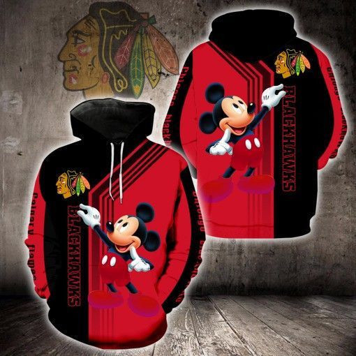 Mickey Chicago Blackhawks 3D All Over Print Hoodie, Zip Hoodie