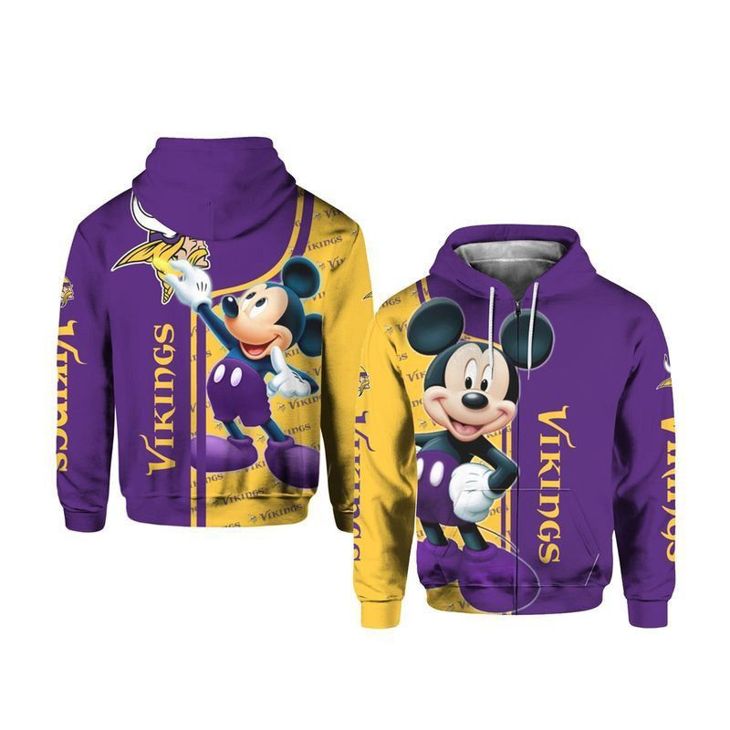Mickey Disney Minnesota Vikings 3D All Over Print Hoodie, Zip Hoodie