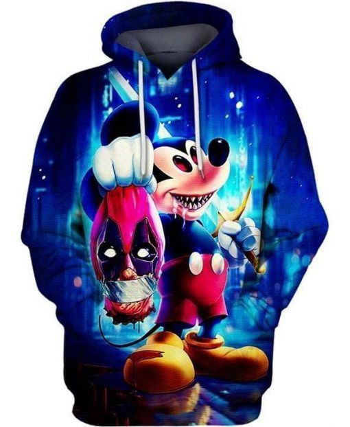 Mickey Kill Deadpool Walt Disney Mavel 3D All Over Print Hoodie, Zip Hoodie