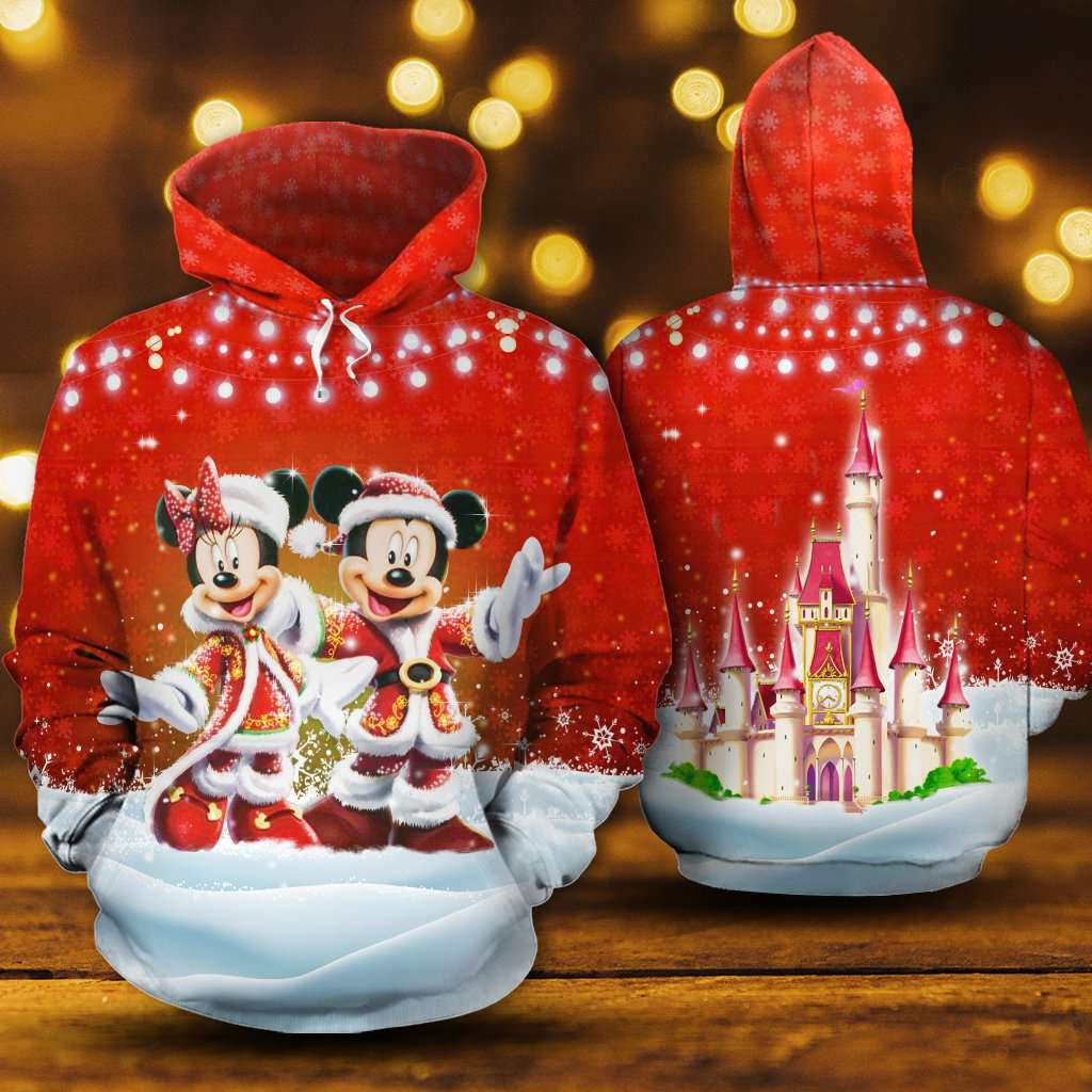 Mickey Minnie Christmas Costume In Red 3D All Over Print Hoodie, Zip Hoodie