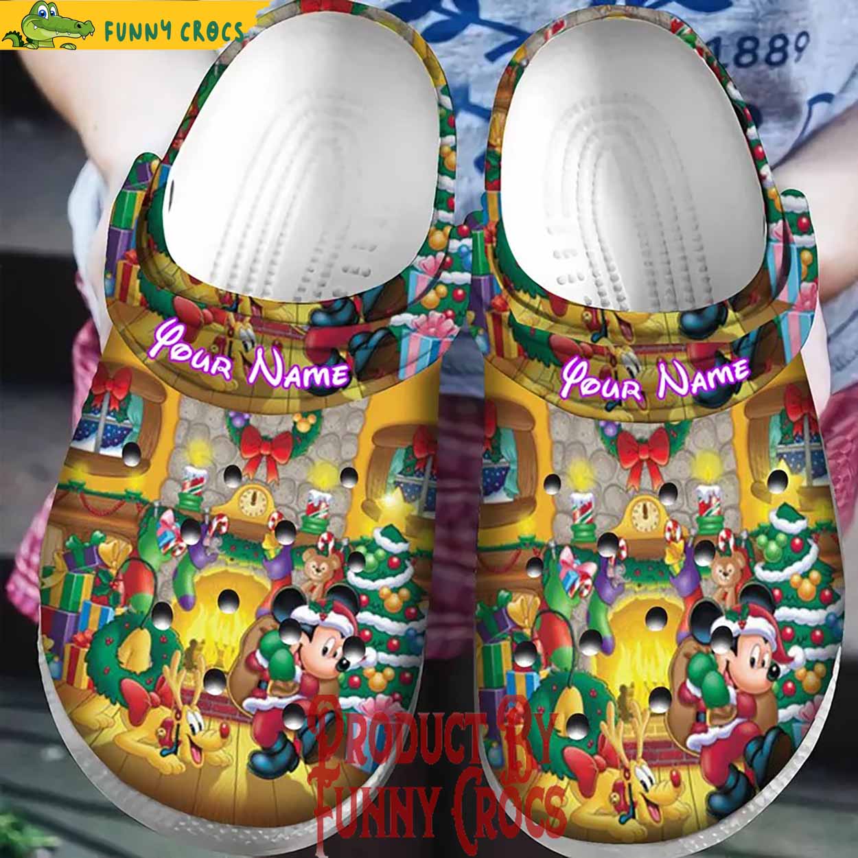 Mickey Mouse And Pluto Cartoon Christmas Crocs Crocband Clogs Shoes Comfortable For Men Women and Kids