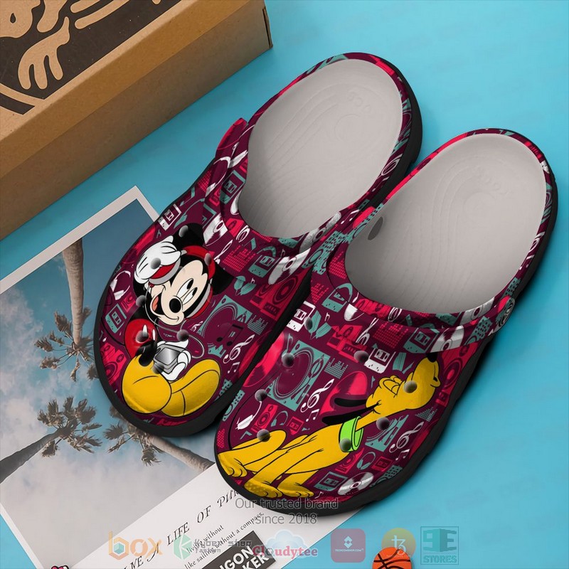Mickey Mouse and Pluto Cartoon Crocs Crocband Clogs Shoes Comfortable For Men Women and Kids