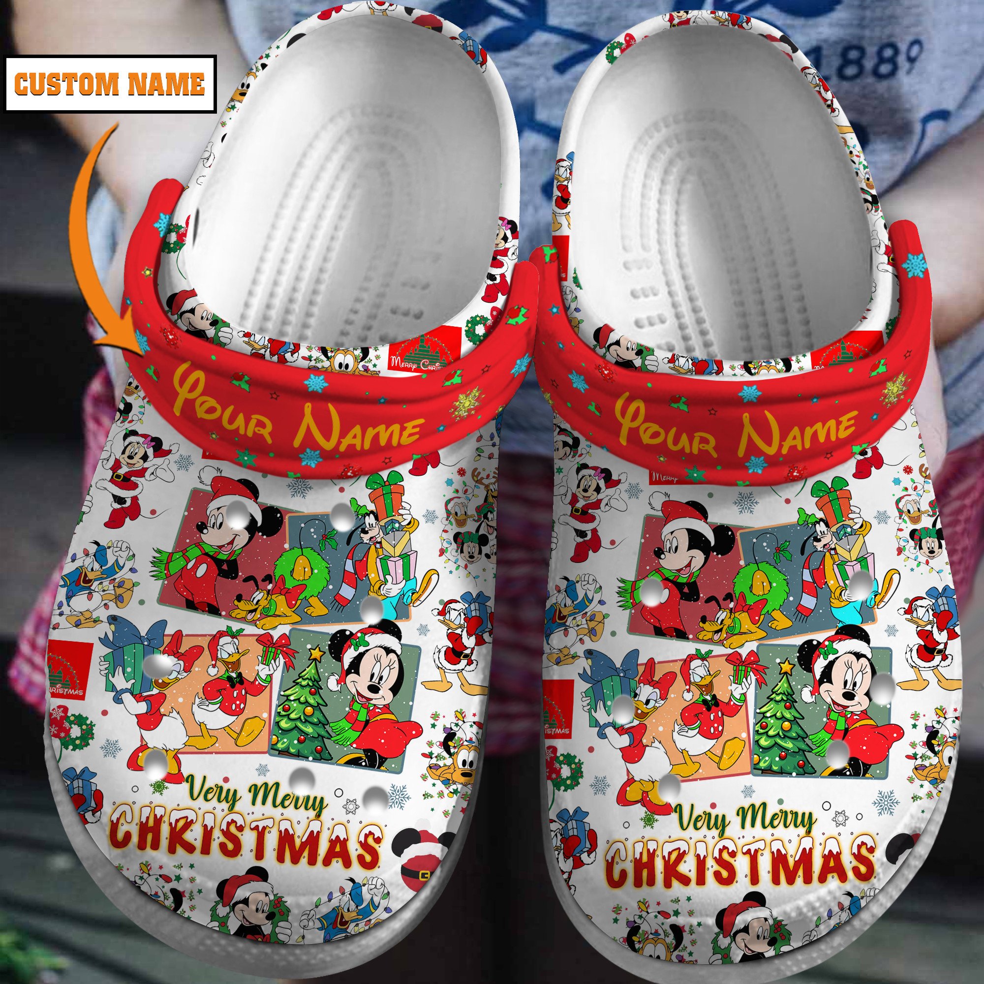 Mickey Mouse Cartoon Christmas Crocs Crocband Clogs Shoes Comfortable For Men Women and Kids