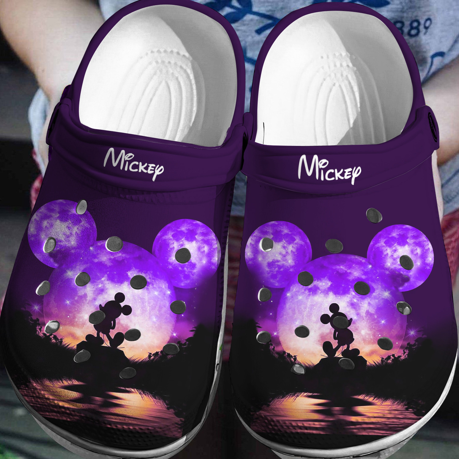 Mickey Mouse Moon Cartoon Crocs Crocband Clogs Shoes Comfortable For Men Women and Kids