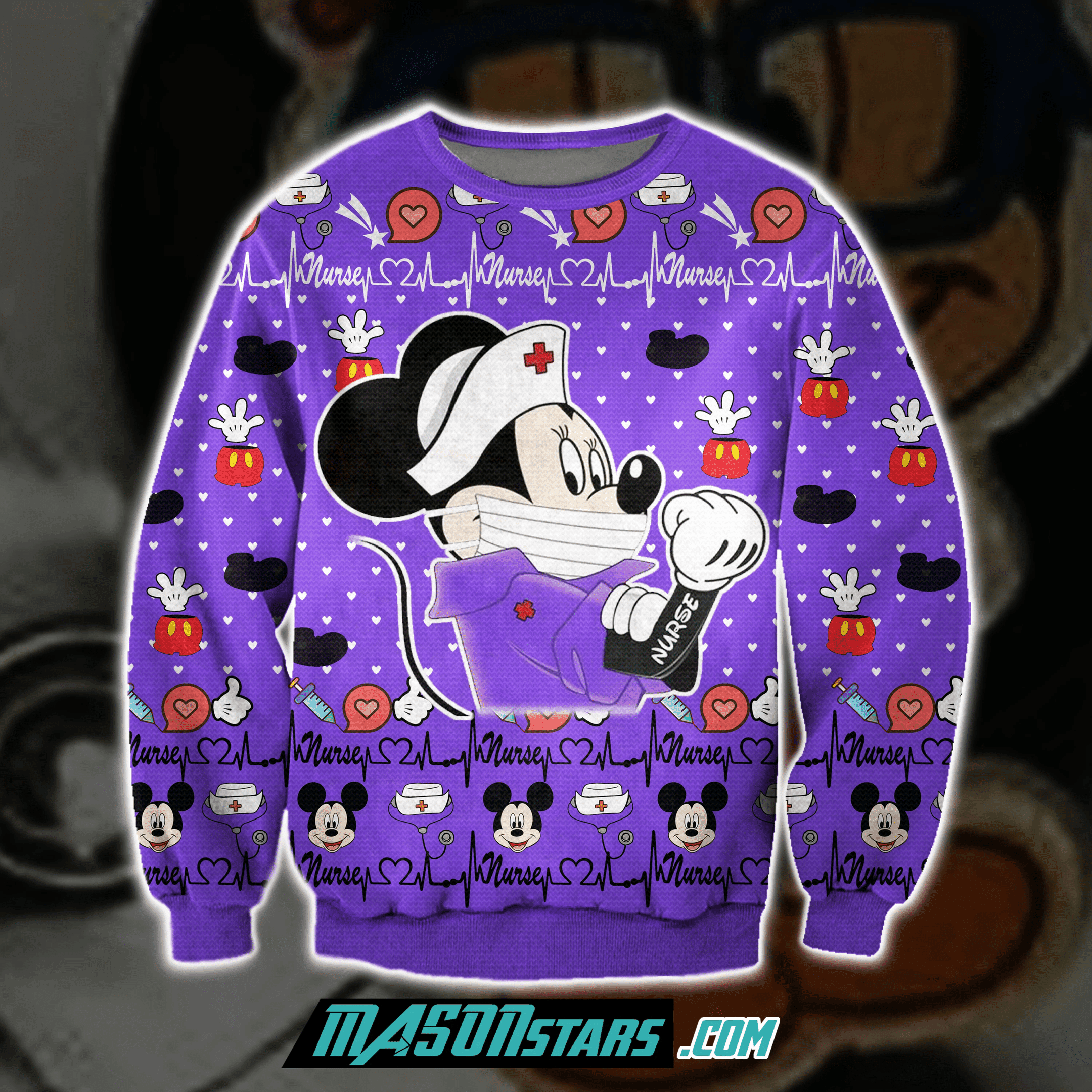 Mickey Nurse 3D Ugly Christmas Sweater Adult 3D Funny Matching for family