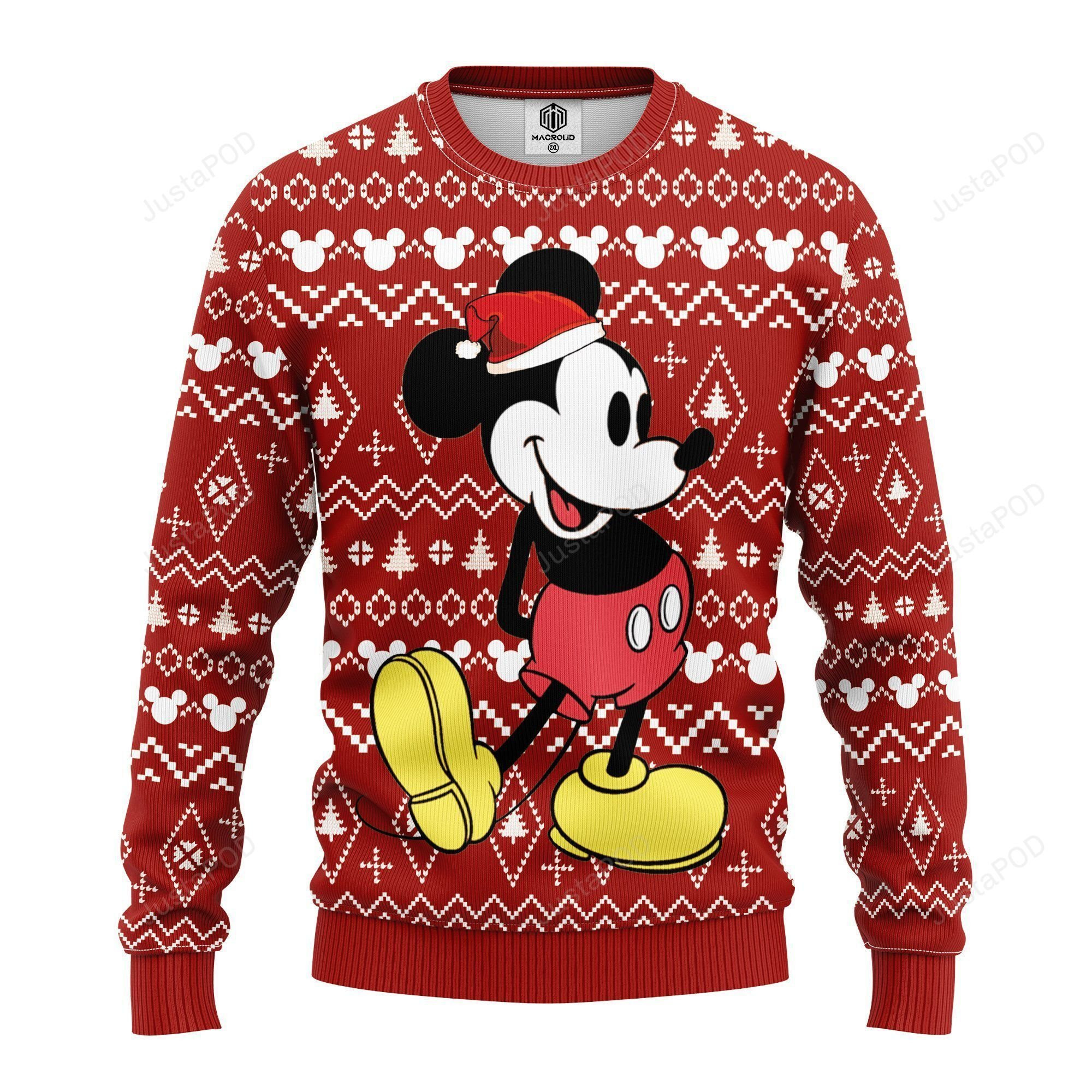 Mickey Wearing Santa Hat Ugly Christmas Sweater Adult 3D Funny Matching for family