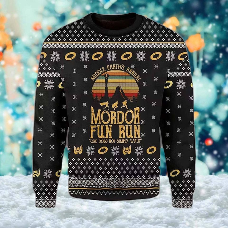 Middle Earth's Annual Fun Run One Does Not Simply Walk Ugly Christmas Sweater