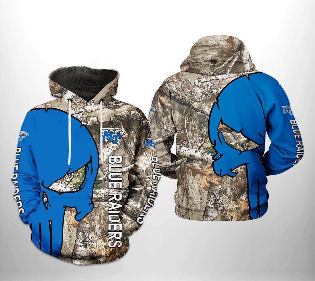 Middle Tennessee Blue Raiders NCAA Camo Veteran Hunting 3D All Over Print Hoodie, Zip Hoodie