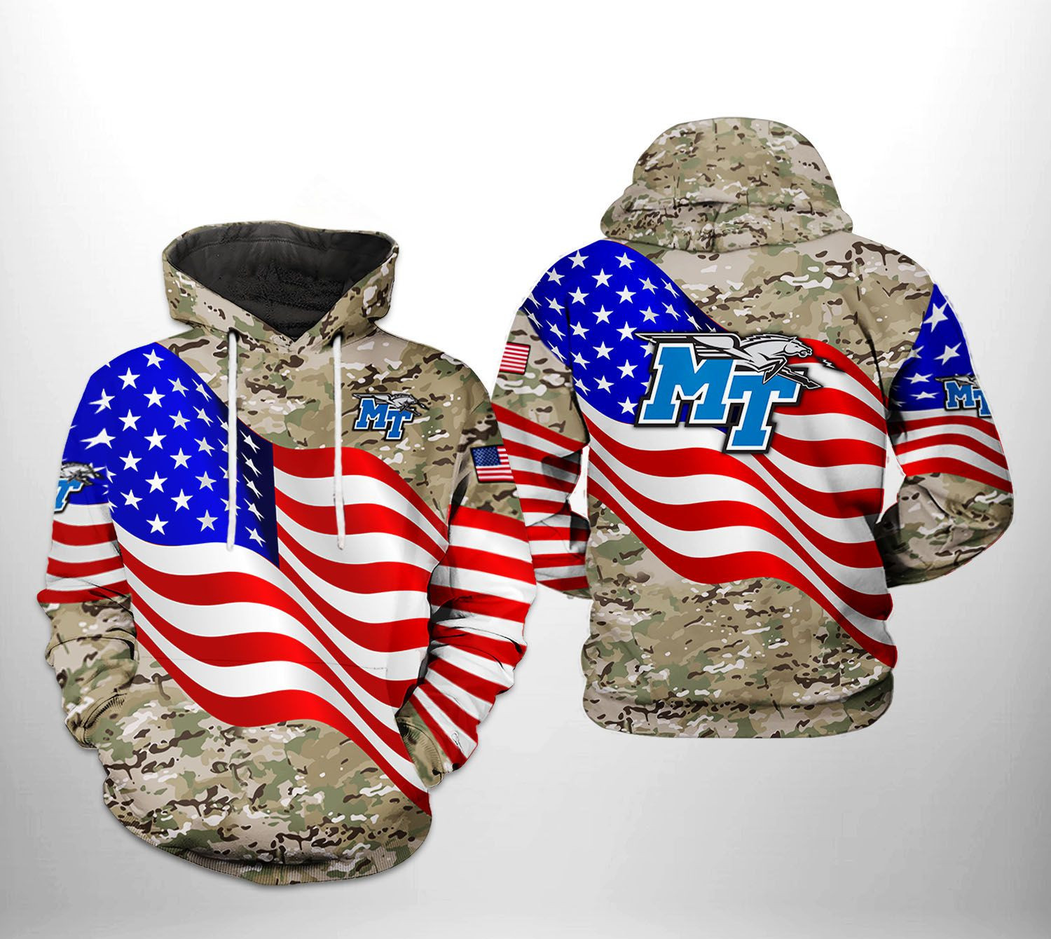 Middle Tennessee Blue Raiders NCAA US Flag Camo Veteran 3D All Over Print Hoodie, Zip Hoodie