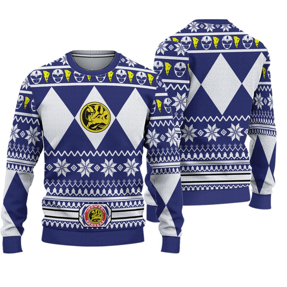 Mighty Morphin Blue Ranger Power Rangers Ugly Christmas Sweater