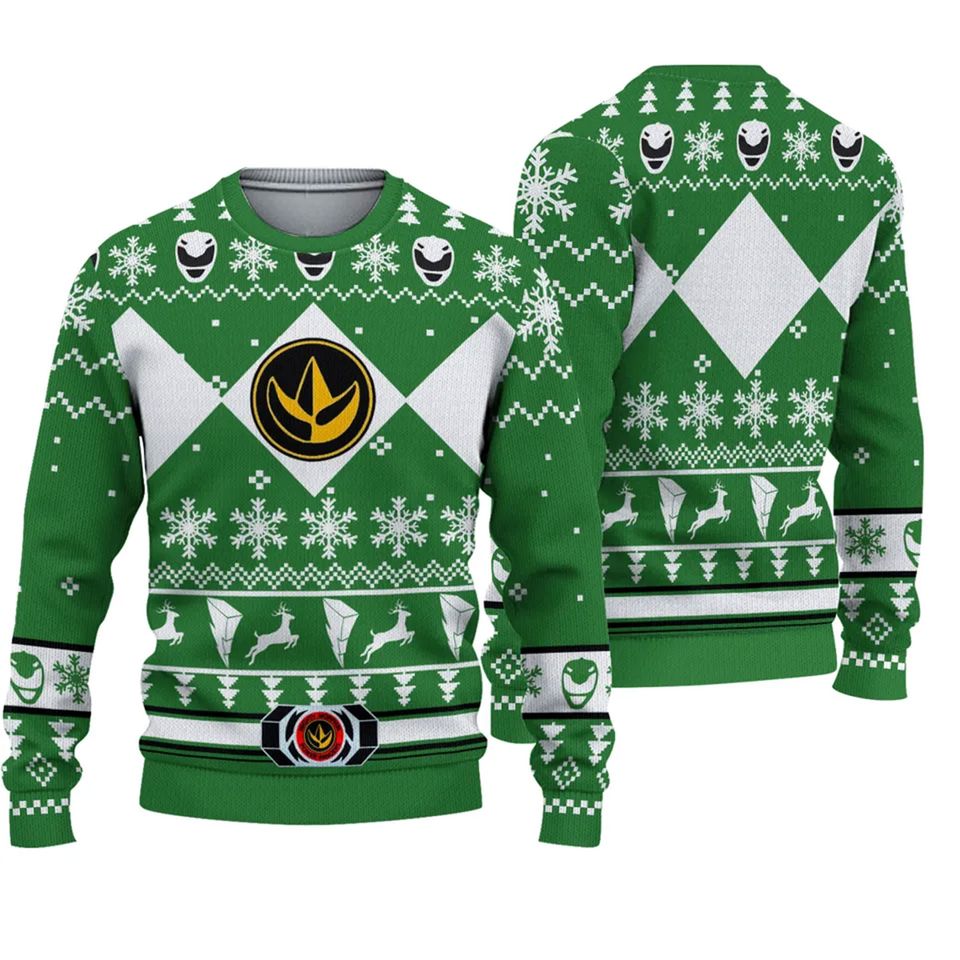 Mighty Morphin Green Power Ranger Knitted Ugly Christmas Sweater