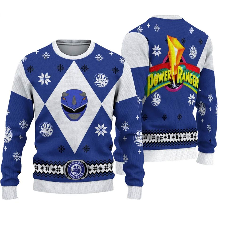 Mighty Morphin Power Ranger Blue Ugly Christmas Sweater