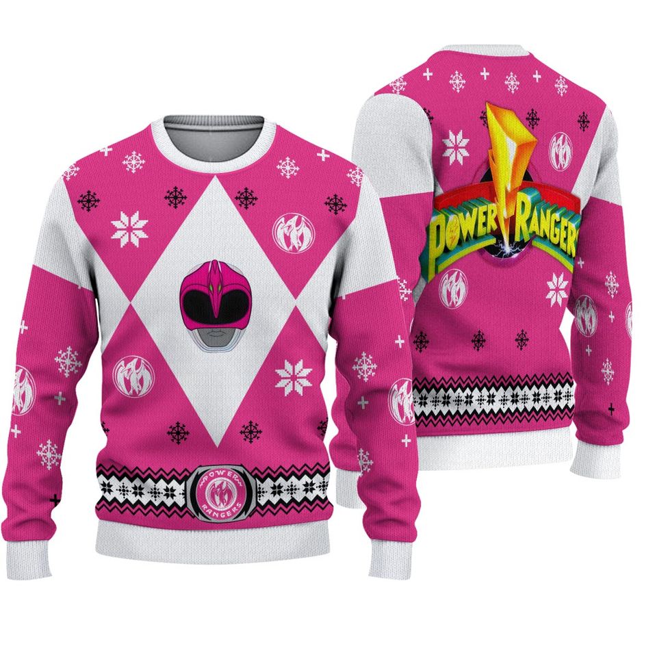 Mighty Morphin Power Ranger Pink Ugly Christmas Sweater