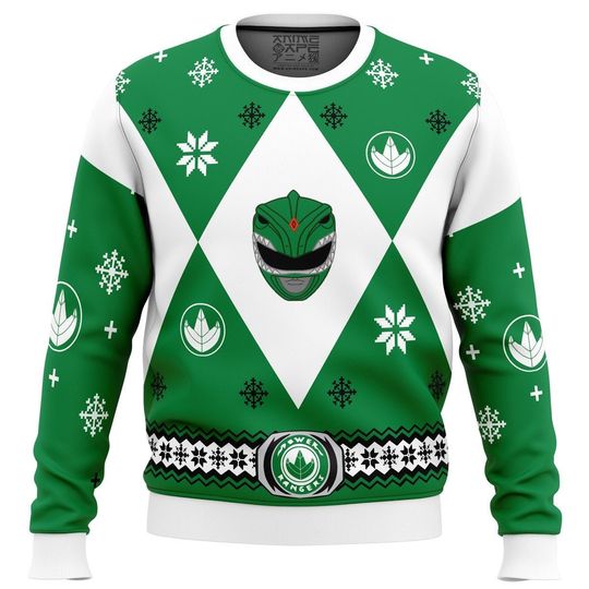Mighty Morphin Power Rangers Green Ranger Christmas Ugly Sweater, Family Christmas Ugly Sweater - Image 5