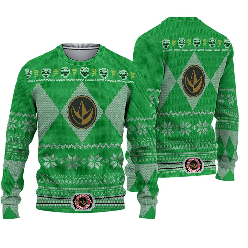 Mighty Morphin Power Rangers Green Ugly Christmas Sweater