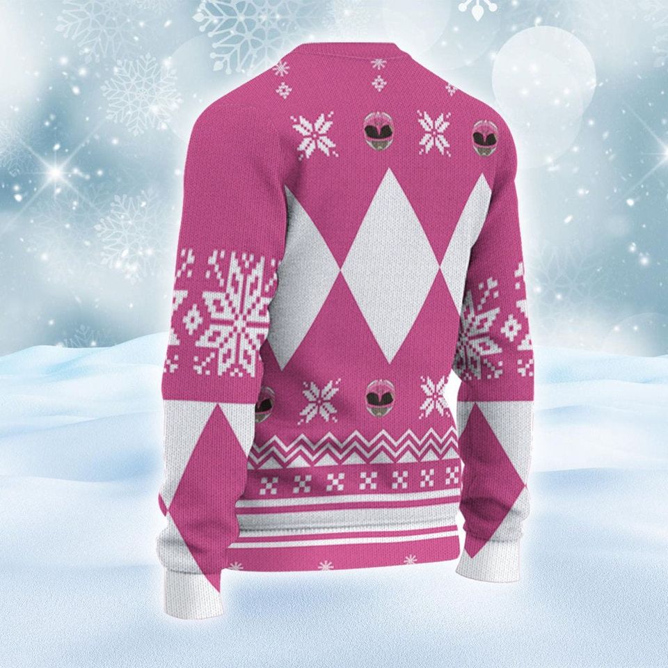 Mighty Morphin Power Rangers Pink Ranger Christmas Ugly Sweater, Family Christmas Ugly Sweater - Image 3