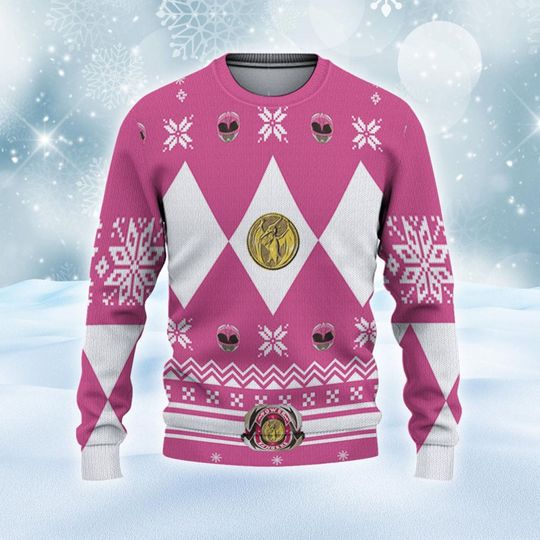 Mighty Morphin Power Rangers Pink Ranger Christmas Ugly Sweater, Family Christmas Ugly Sweater - Image 4