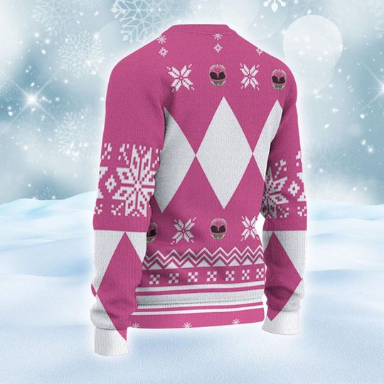 Mighty Morphin Power Rangers Pink Ranger Christmas Ugly Sweater, Family Christmas Ugly Sweater - Image 6