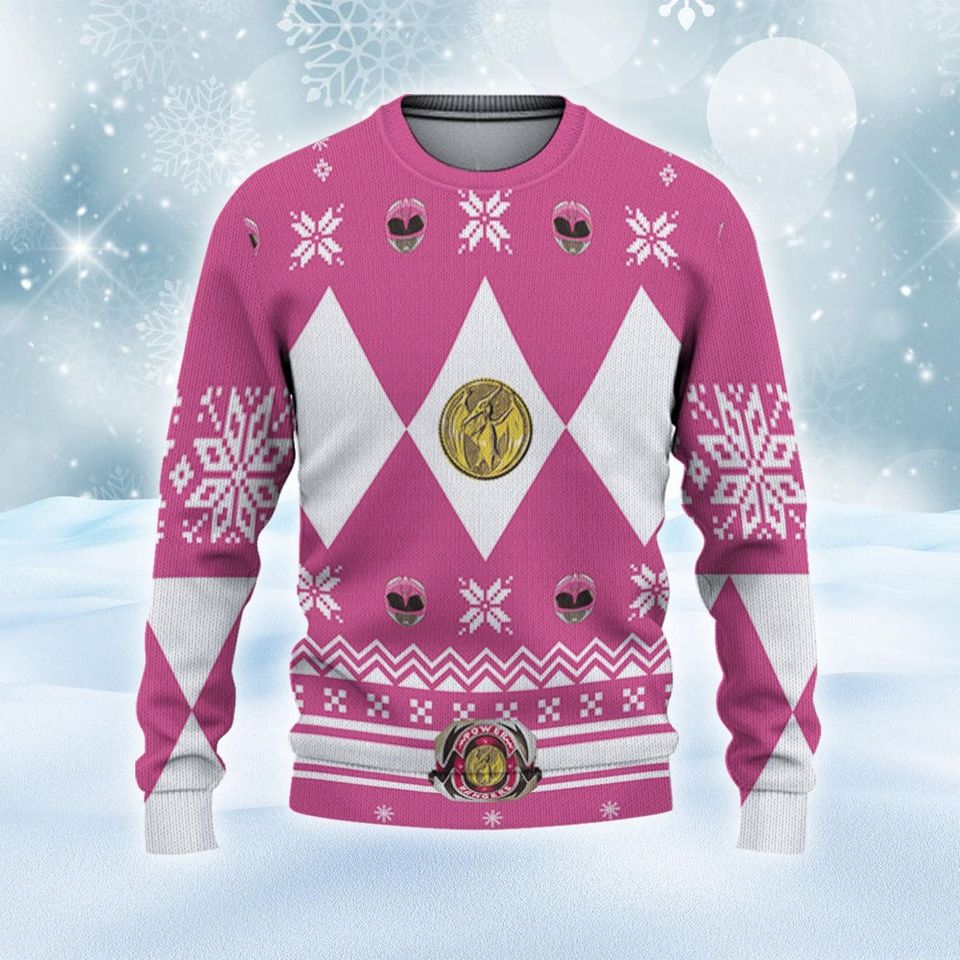 Mighty Morphin Power Rangers Pink Ranger Christmas Ugly Sweater, Family Christmas Ugly Sweater