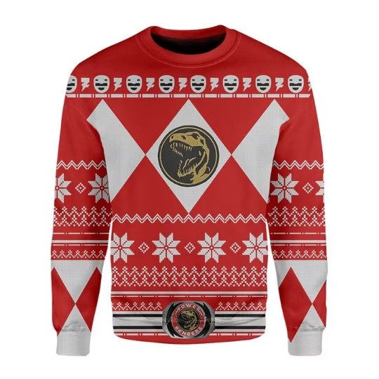 Mighty Morphin Power Rangers Red Ranger Christmas Ugly Sweater, Family Christmas Ugly Sweater - Image 8