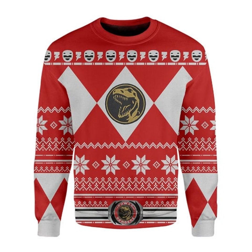 Mighty Morphin Power Rangers Red Ranger Christmas Ugly Sweater, Family Christmas Ugly Sweater - Image 2