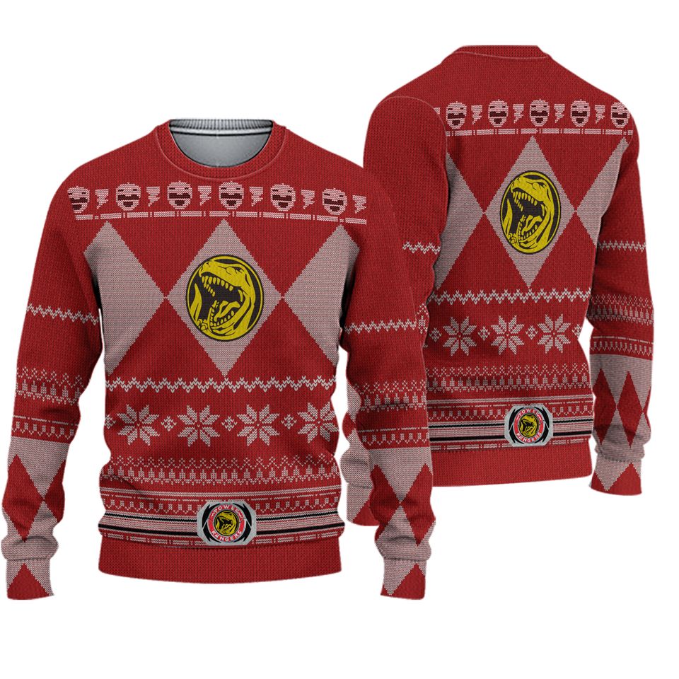 Mighty Morphin Power Rangers Red Ugly Christmas Sweater