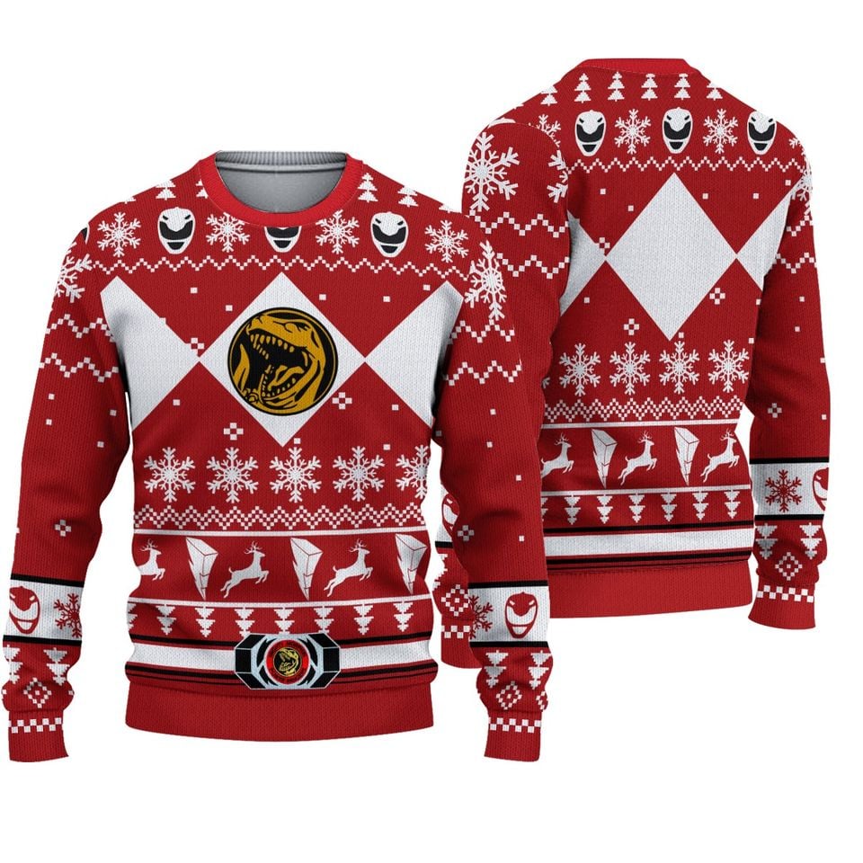 Mighty Morphin Red Power Ranger Knitted Ugly Christmas Sweater