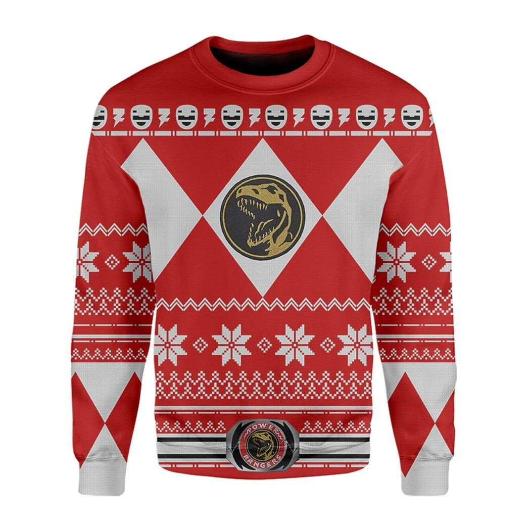 Mighty Morphin Red Power Rangers Ugly Christmas Sweater Adult 3D Funny Matching for family