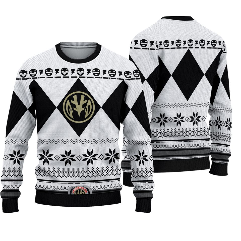 Mighty Morphin White Power Ranger Ugly Christmas Sweater