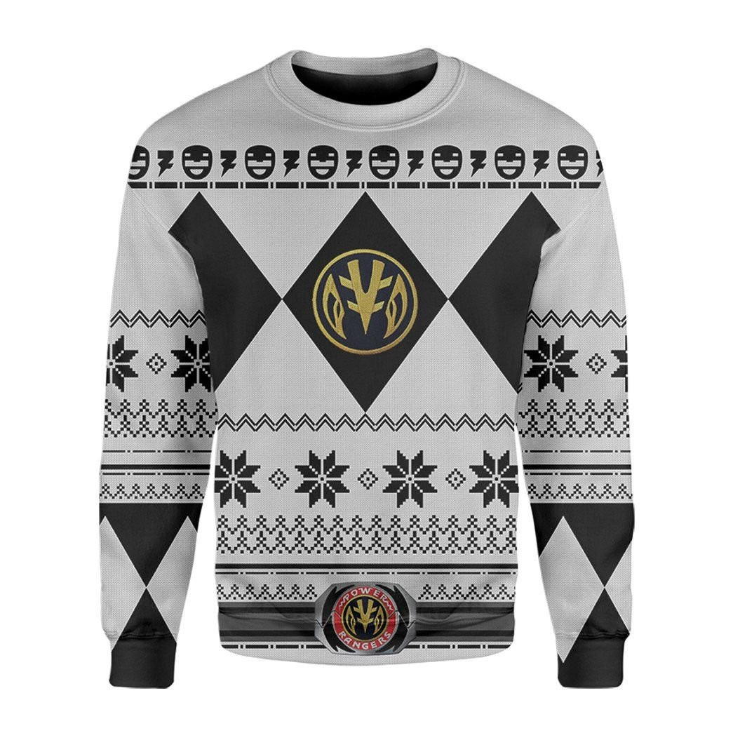 Mighty Morphin White Power Rangers Ugly Christmas Sweater Adult 3D Funny Matching for family