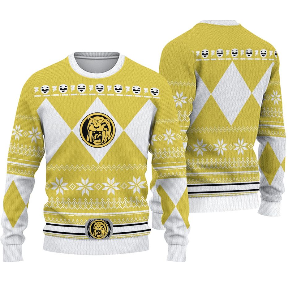 Mighty Morphin Yellow Power Ranger Ugly Christmas Sweater