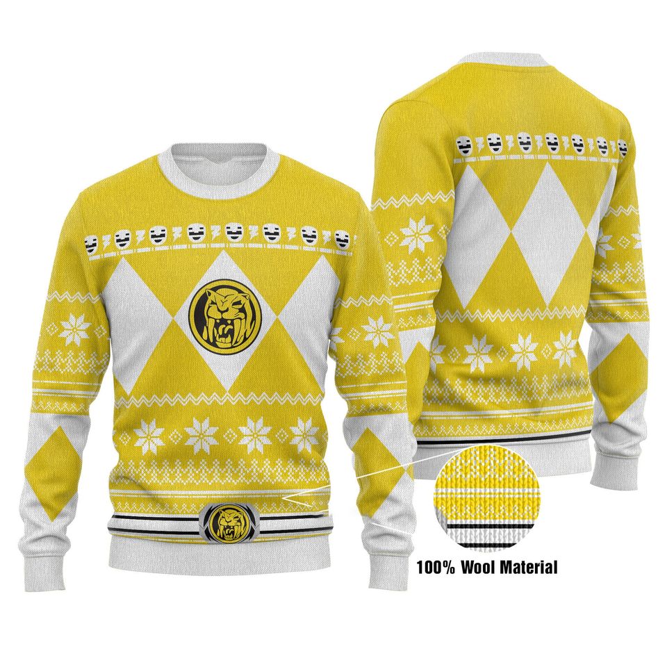 Mighty Morphin Yellow Power Ranger Ugly Christmas Sweater
