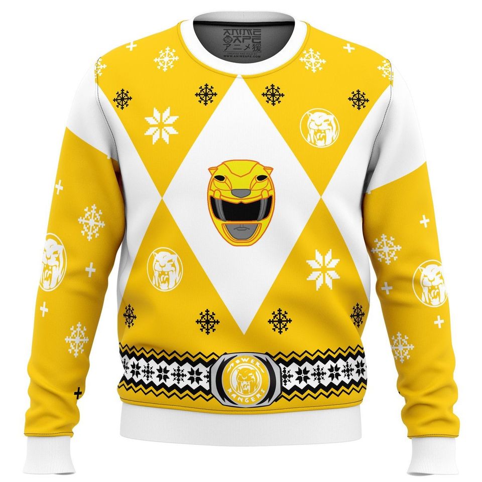Mighty Morphins Power Ranger Yellow Ugly Christmas Sweater