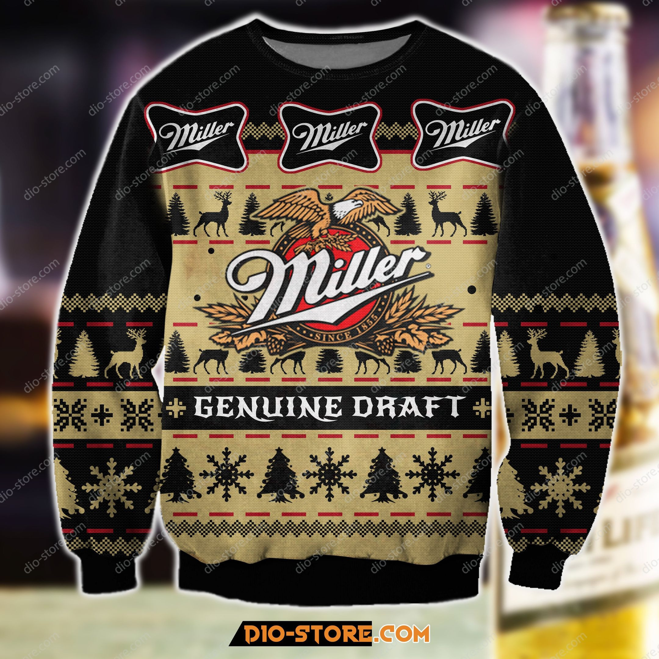 Miller Genuine Draft Beer For Unisex Ugly Christmas Sweater Adult 3D Funny Matching for family