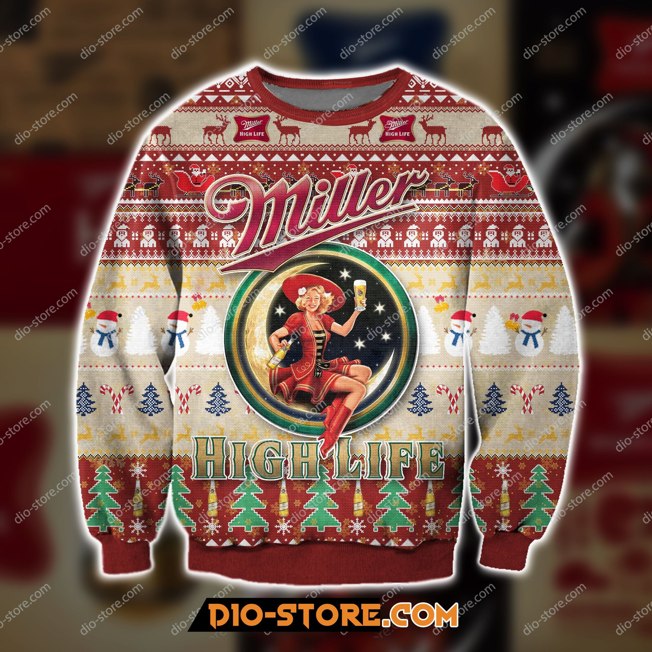 Miller High Life Beer For Unisex Ugly Christmas Sweater Adult 3D Funny Matching for family