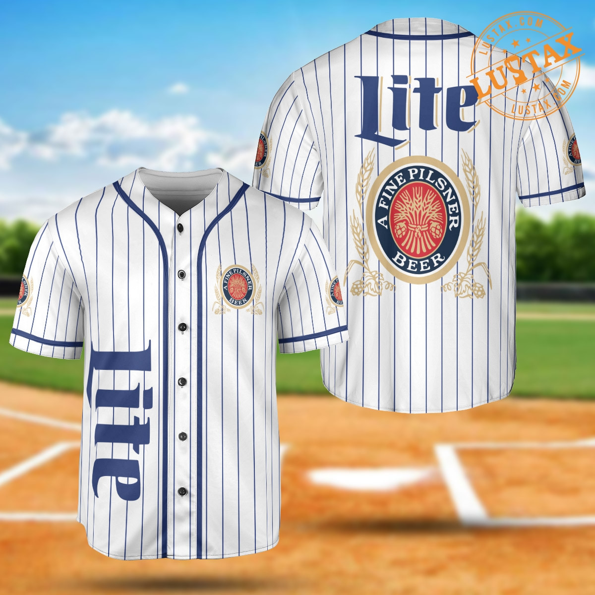 Miller Lite Beer Baseball Jersey Shirt Millter Beer Vertical Stripe Design White Baseball Jersey Collection