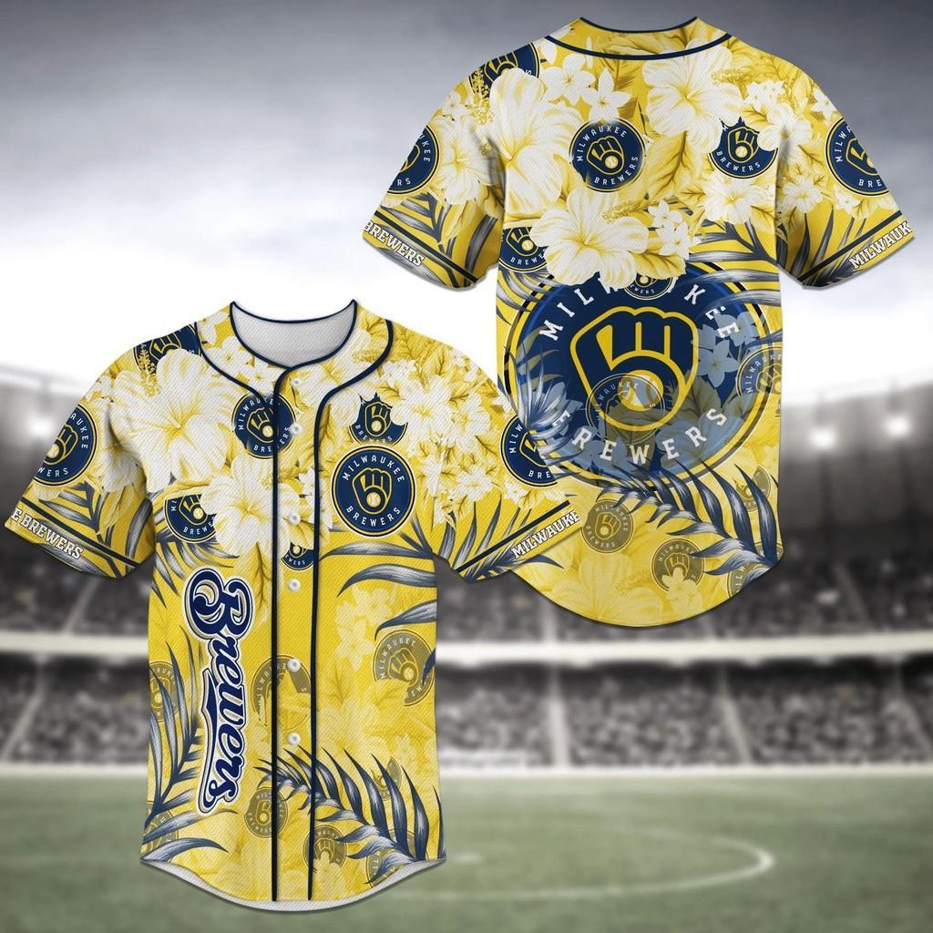 Milwaukee Brewers Mlb Baseball Jersey Shirt Flower