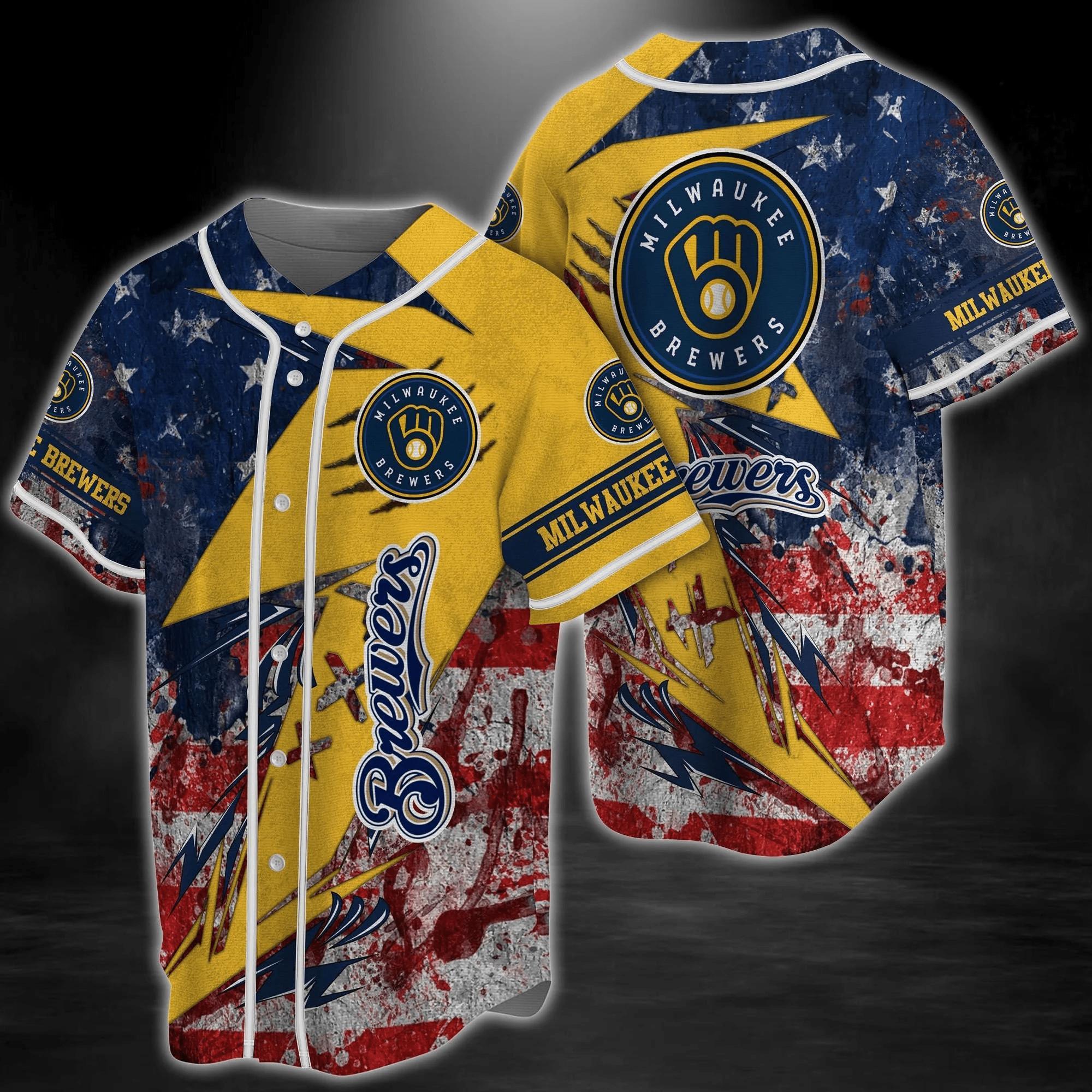 Milwaukee Brewers Mlb Baseball Jersey Shirt Us Flag