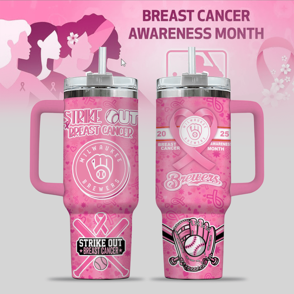 Milwaukee Brewers MLB x Breast Cancer Awareness Custom Stanley Cup 40 oz 30 oz Tumbler With HandleTVC2301125