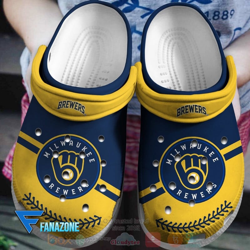 Milwaukee Brewers Yellow-Navy MLB Sport Crocs Clogs Crocband Shoes Comfortable For Men Women and Kids