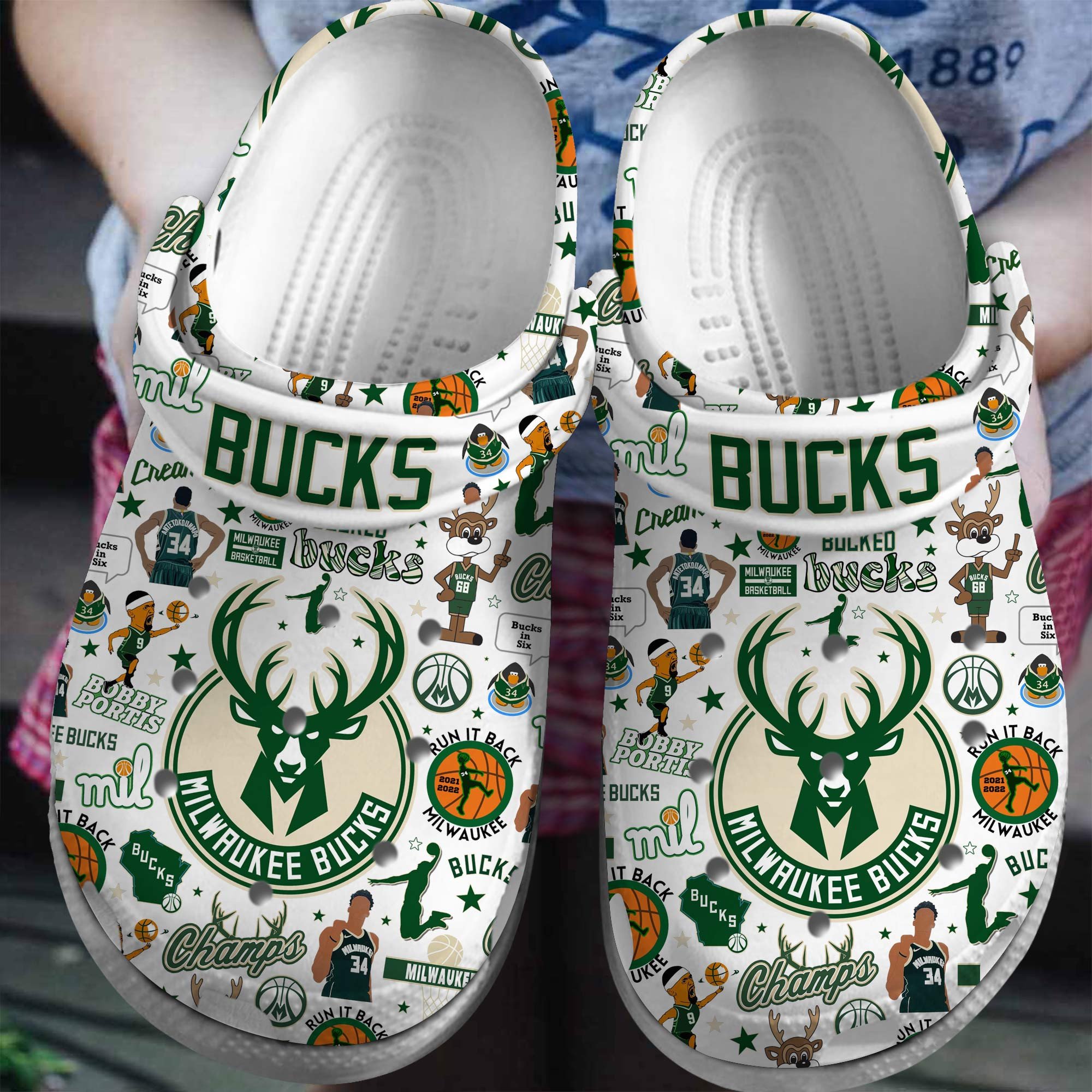 Milwaukee Bucks NBA Basketball Sport Crocs Crocband Clogs Shoes Comfortable For Men Women and Kids