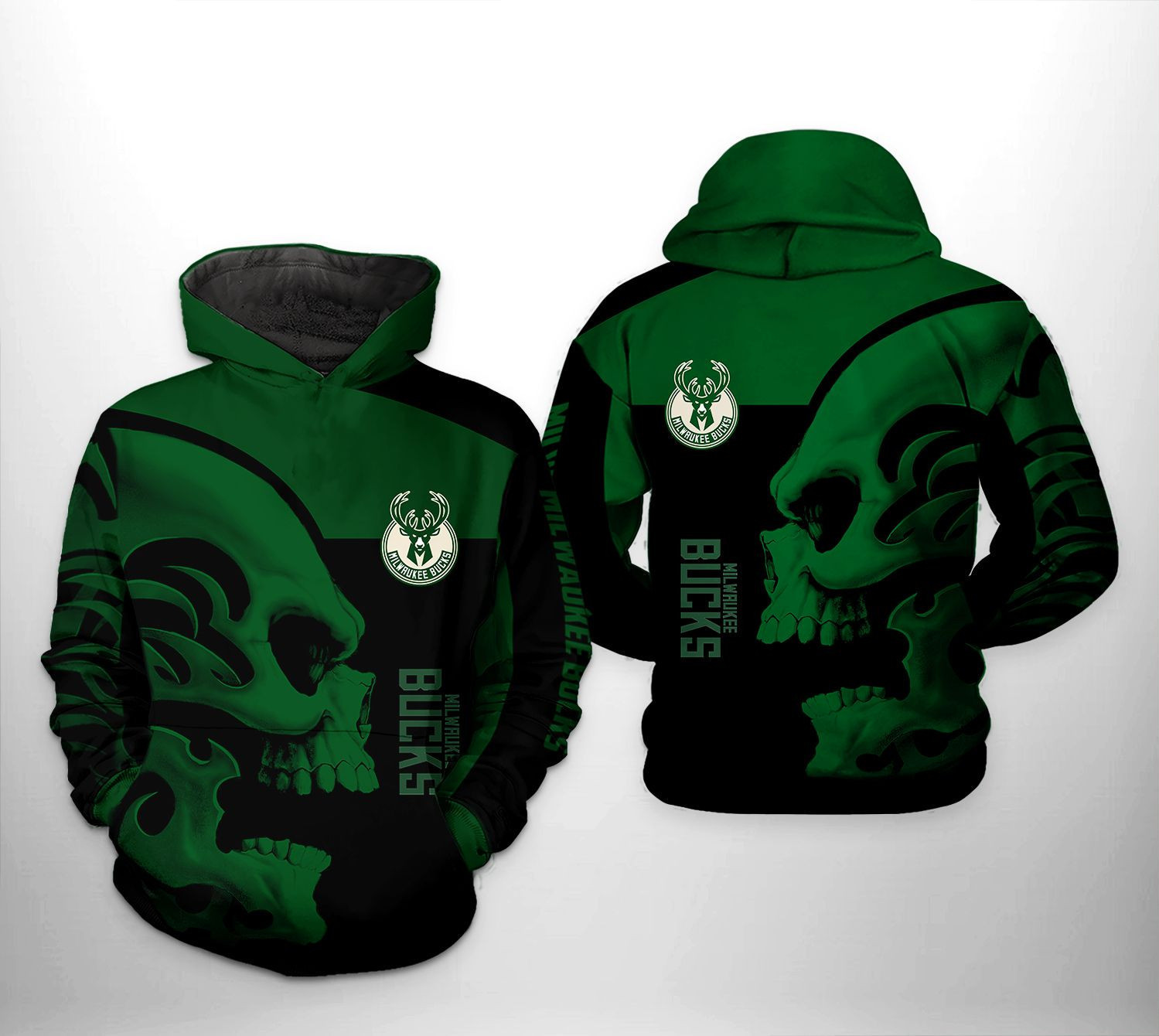 Milwaukee Bucks NBA Skull Team 3D All Over Print Hoodie, Zip Hoodie