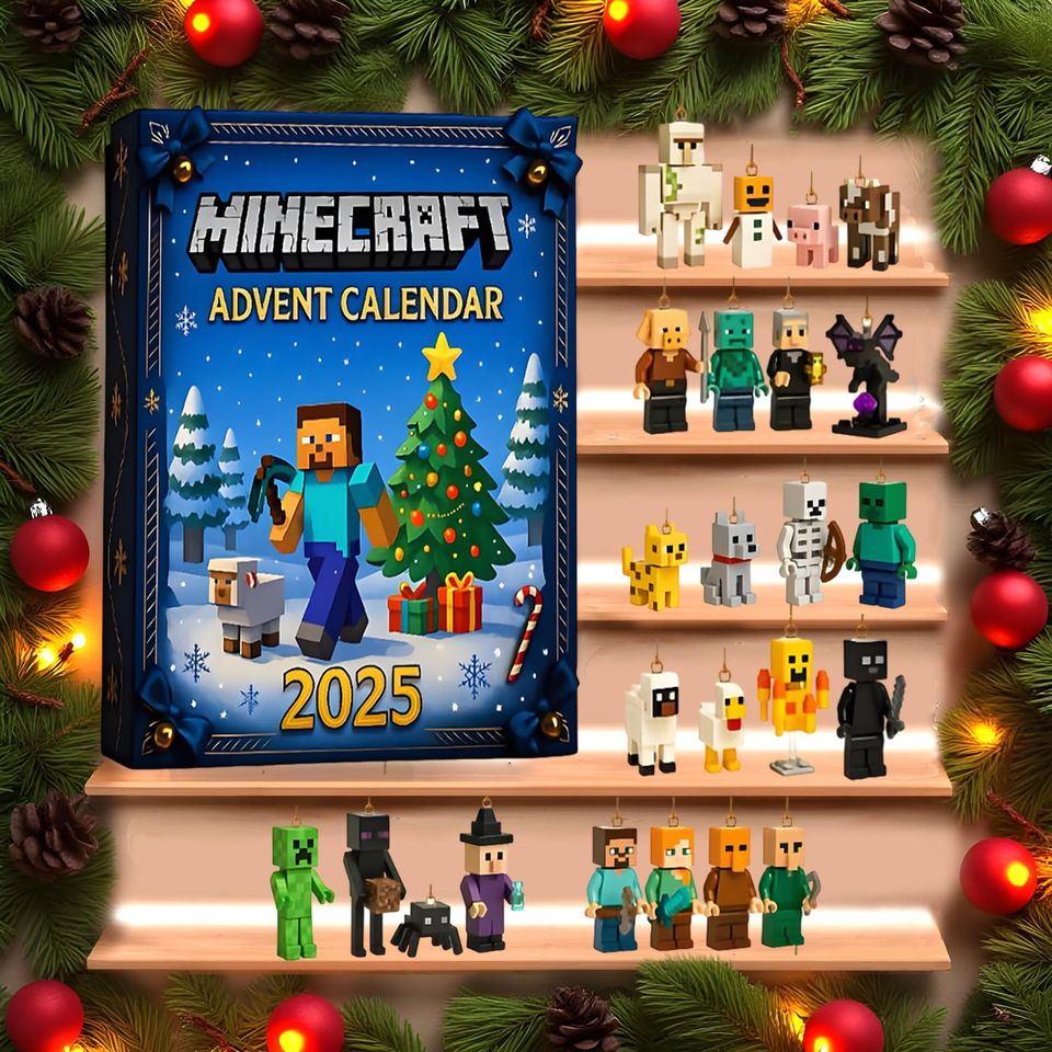 Minecraft Advent Calendar 2025, Creeper & Steve Ornaments, Christmas Countdown Gift for Gamers