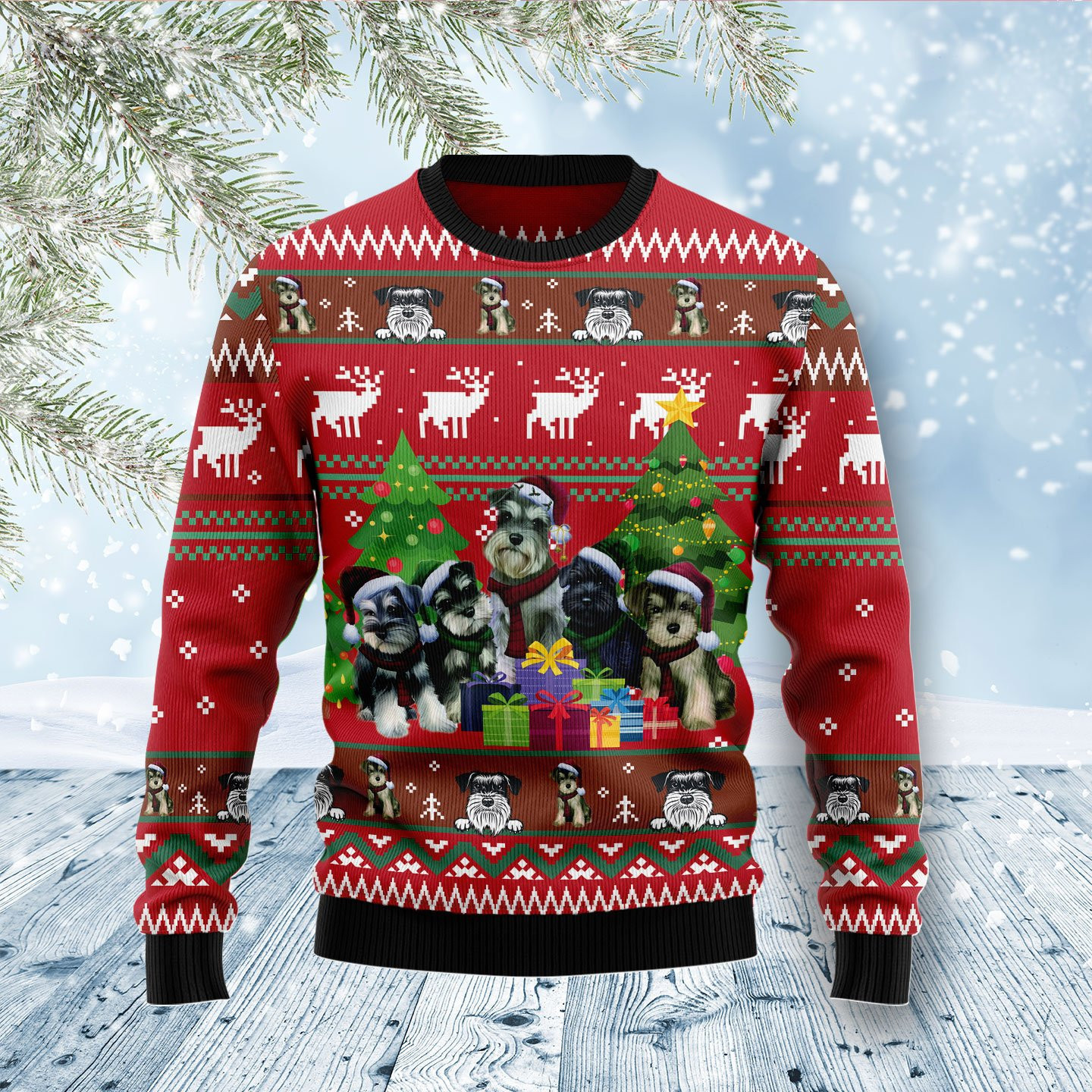 Miniature Schnauzer Family Snow Ugly Christmas Sweater Adult 3D Funny Matching for family